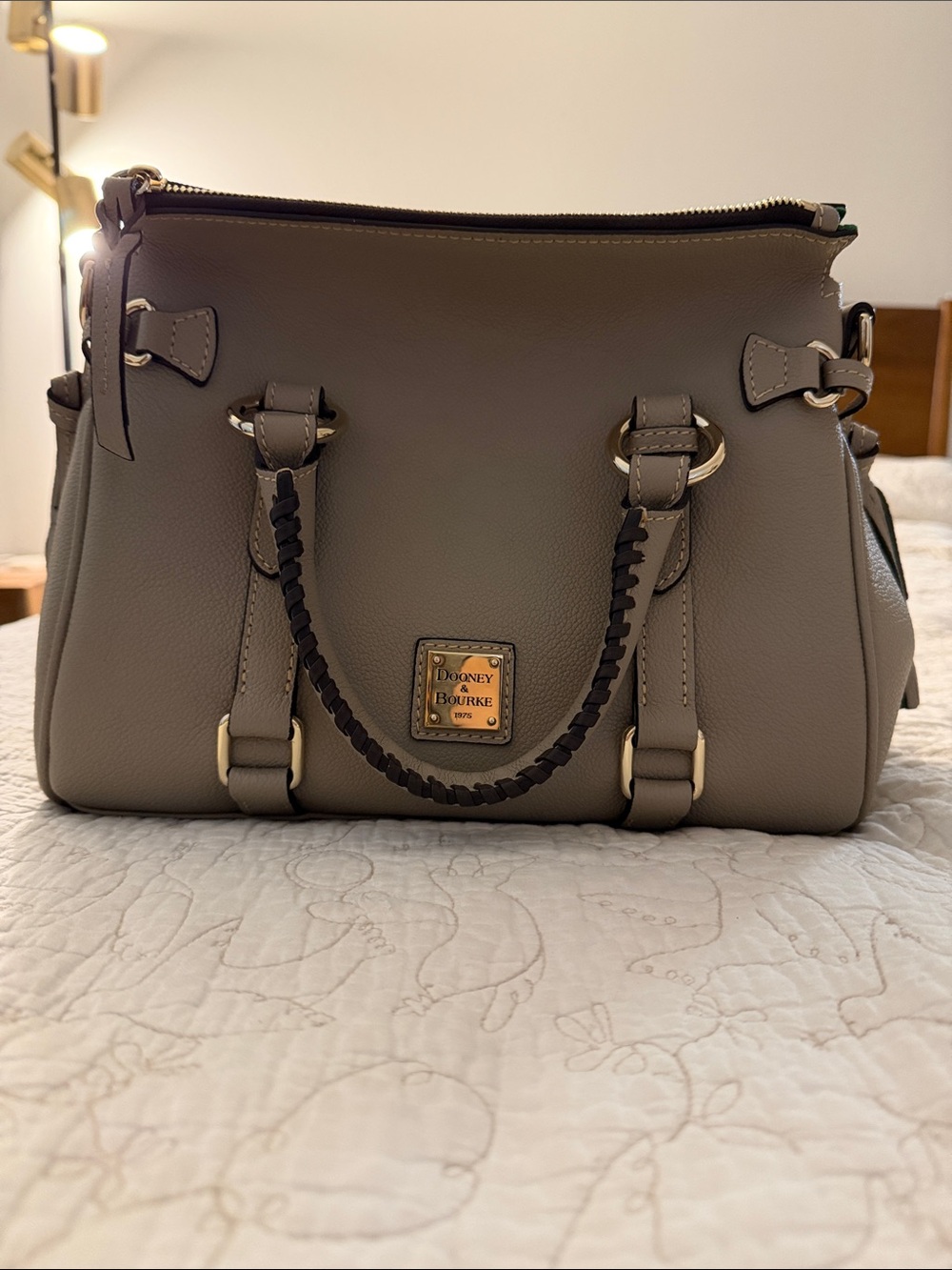 Dooney & Bourke Light Taupe Sorrento Pebble Leather Satchel Regular size